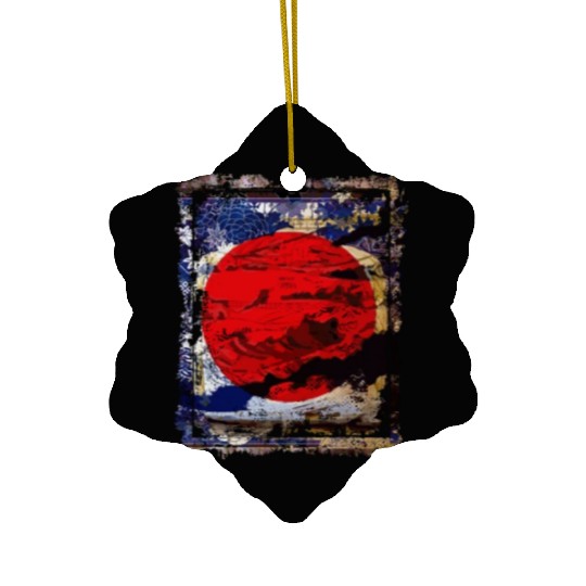 Japan Flag Red Circle Blue Mountain Collage Art 74 Ceramic Ornaments
