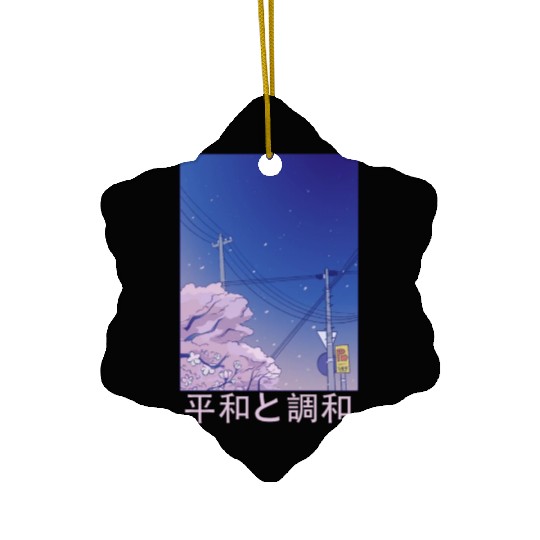 Night Stars Sky Japanese Vaporwave Cherry Blossom Ceramic Ornaments