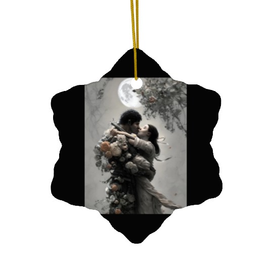 elves love fantastic design flowers and full moon Ceramic Ornaments