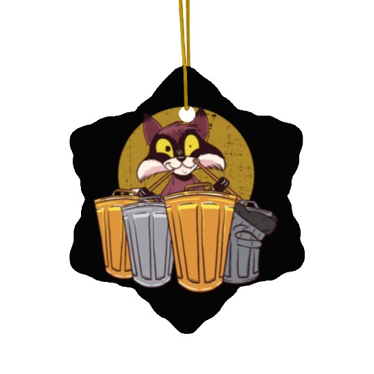 Raccoon Playing Drums Using Trash Cans - Funny Ceramic Ornaments