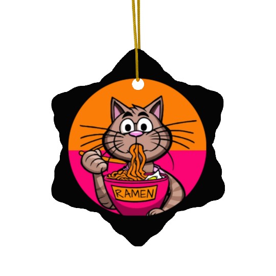 Colorful Ramen Cat Orange and Pink Ceramic Ornaments