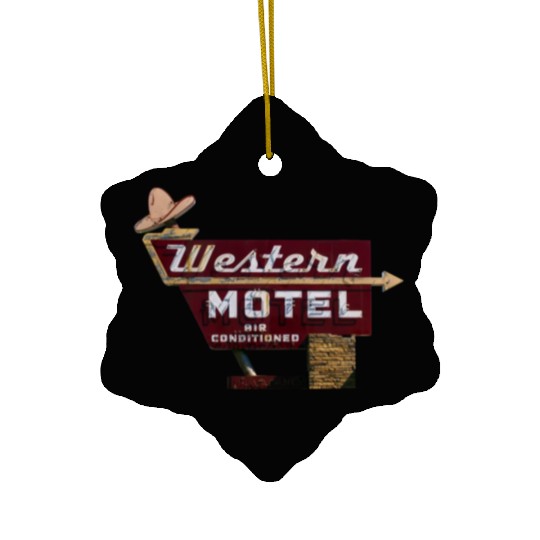 Route 66 Neon Western Motel Bethany Oklahoma Ceramic Ornaments