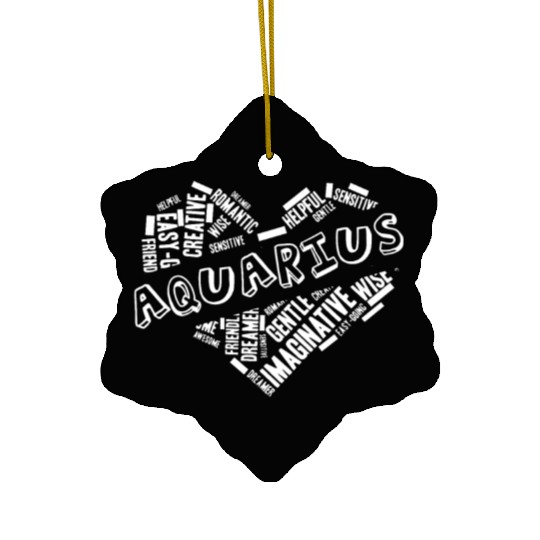Aquarius Heart Word Cloud Doodle Astrology Zodiac Ceramic Ornaments