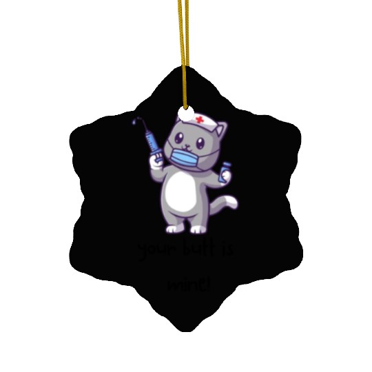 Cute nurse cat wearing medical mask with syringe, Ceramic Ornaments