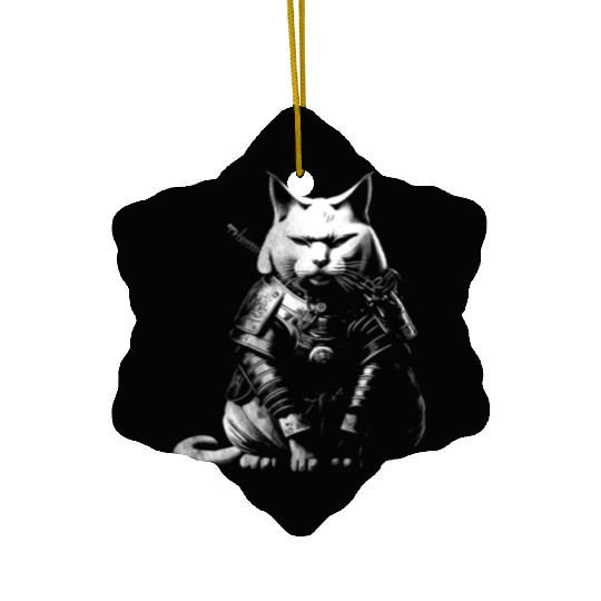 cool samurai cat Ceramic Ornaments