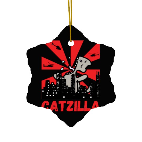 Catzilla funny cat Japanese Sunset Ceramic Ornaments