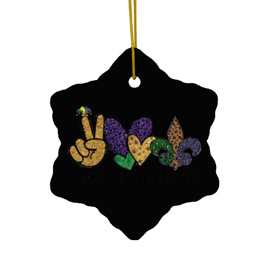 PEACE LOVE MARDI GRAS Ceramic Ornaments