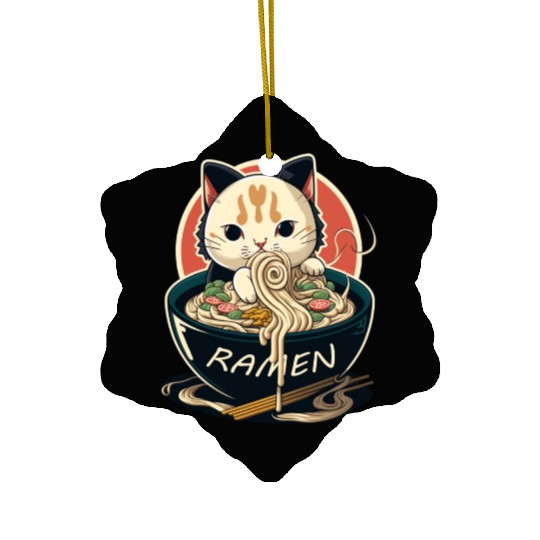 Cute Cat Eating Ramen Ceramic Ornaments