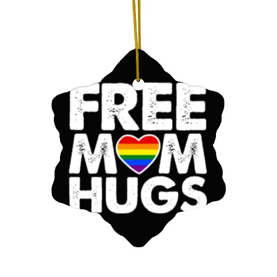Free Mom Hugs, LGBT Rainbow Heart Ceramic Ornaments