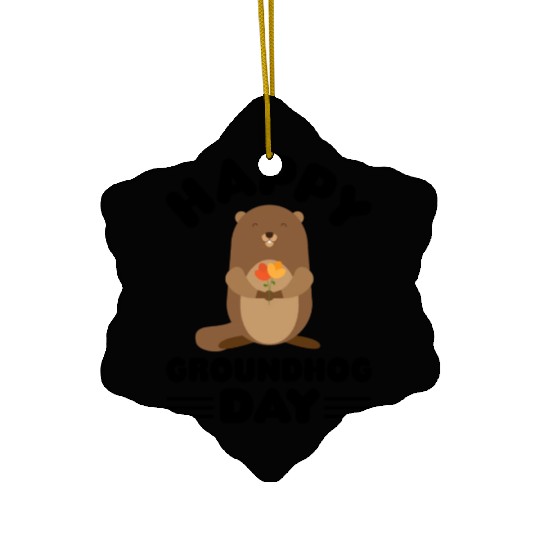 Groundhog Day cute print Ceramic Ornaments