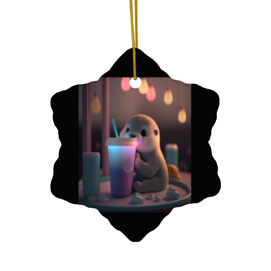 Kawaii Otter Pet Otter Drinking Boba Tea Ceramic Ornaments