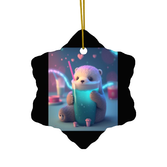 Kawaii Otter Pet Otter Drinking Boba Tea Ceramic Ornaments