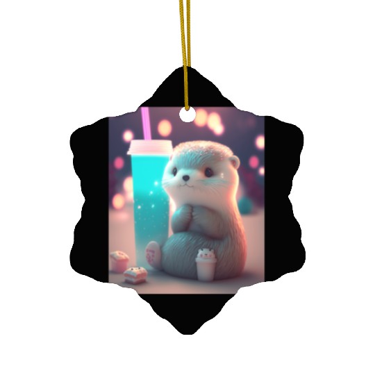 Kawaii Otter Pet Otter Drinking Boba Tea Ceramic Ornaments
