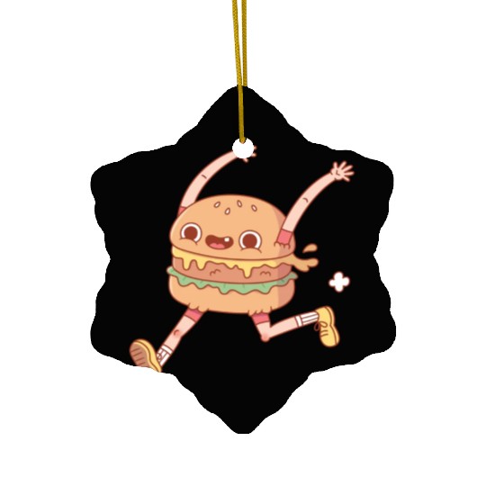 Cute Happy Running Burger Fast Food Ceramic Ornaments