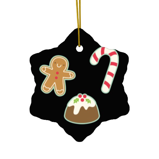 Cute Gingerbread Man Candy Cane and Christmas Ceramic Ornaments