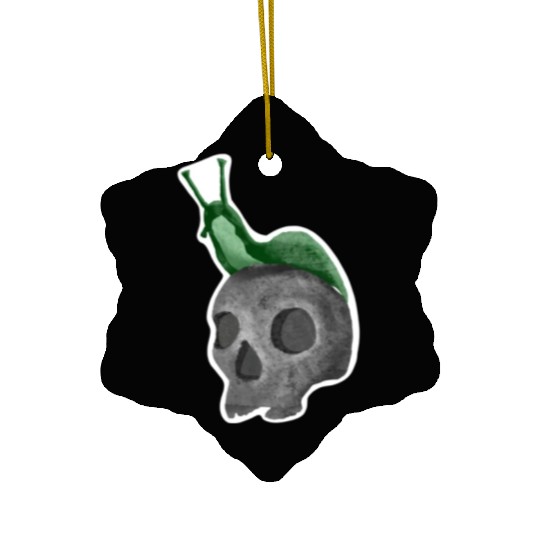 Green Snail on Skull Illustration Ceramic Ornaments