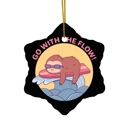 Go With The Flow Sloth Chilling on Surfboard Ceramic Ornaments
