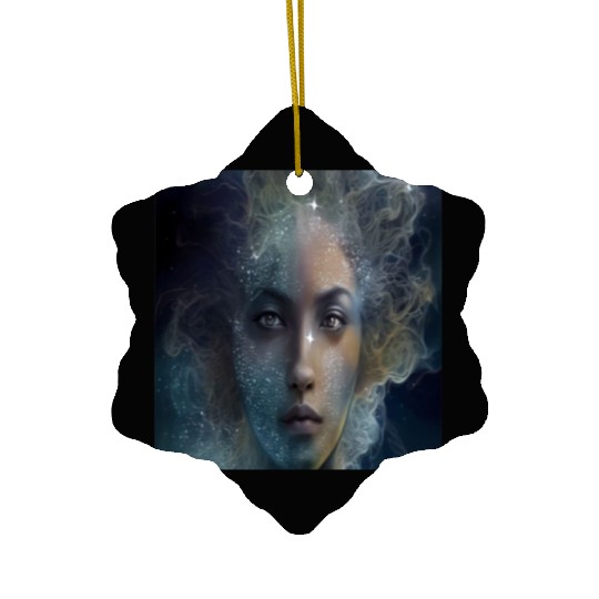 shiny star woman face in the space Ceramic Ornaments