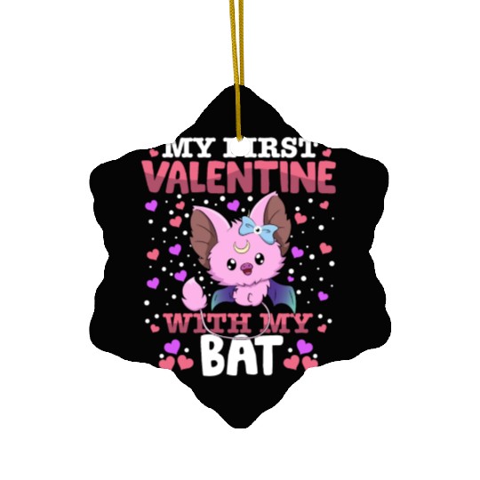 My First Valentine With My Bat Animal Heart Couple Ceramic Ornaments