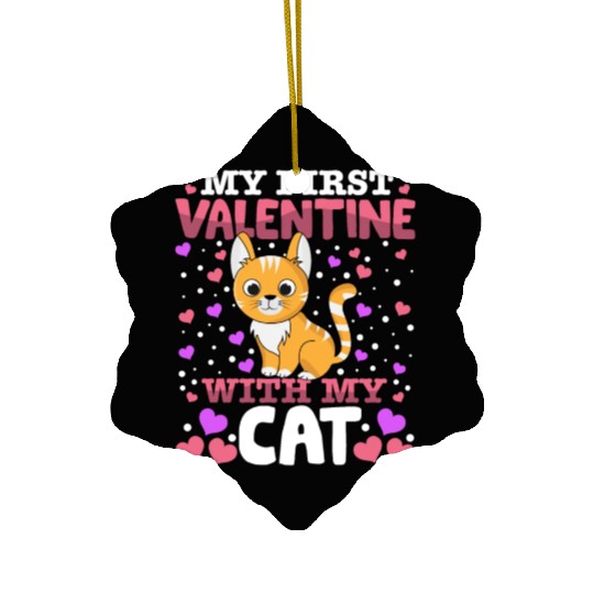 My First Valentine With My Cat Animal Heart Couple Ceramic Ornaments
