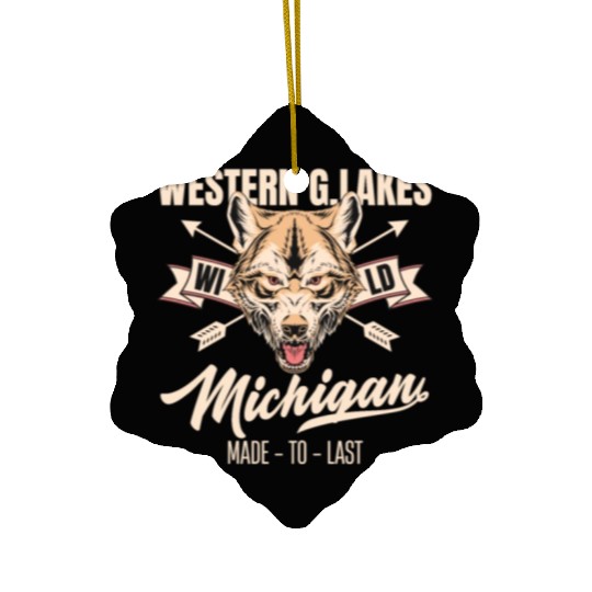 Western great lakes Michigan home of the wolf Ceramic Ornaments