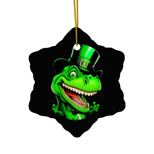 Funny St Patricks Day Dinosaur With Top Hat Ceramic Ornaments