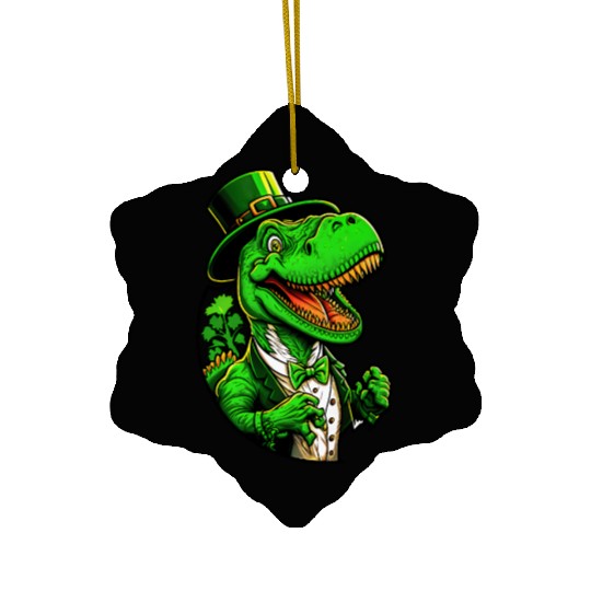 St Patricks Day T-rex Dinosaur With Top Hat Ceramic Ornaments