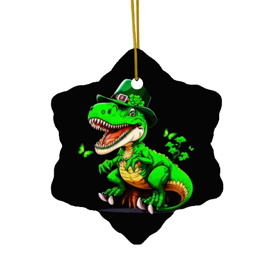 St. Patrick Day T-rex Dinosaur With Hat Ceramic Ornaments