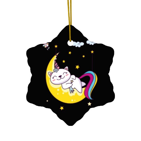 Unicorn pony cat on the moon, magic sleeping time Ceramic Ornaments