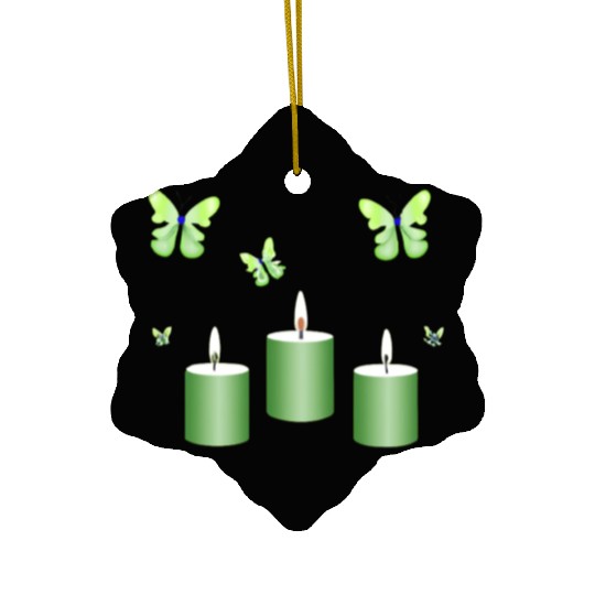 Green candle with butterflies Ceramic Ornaments