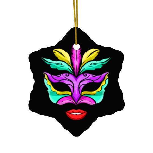 Purple, Green And Golden Mask With Red Lips For Ceramic Ornaments