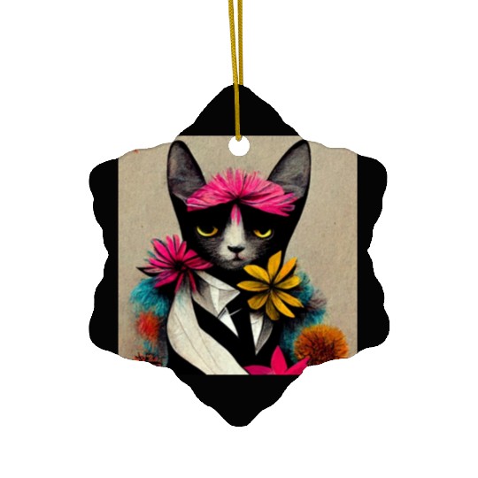 Painting of a cat on a wall Ceramic Ornaments