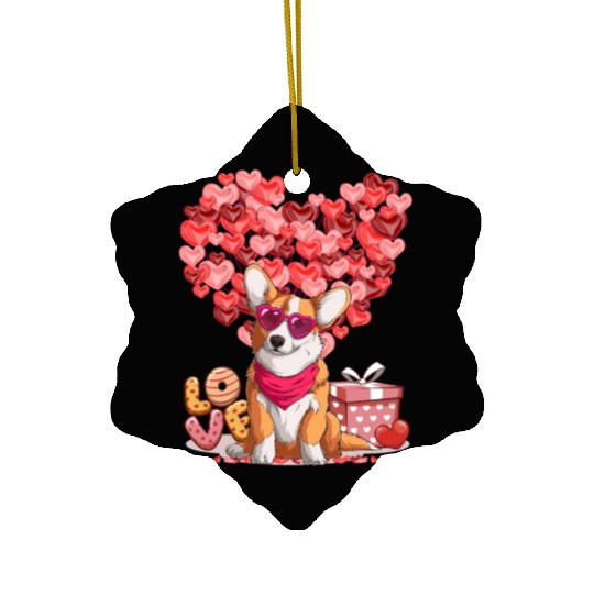 Welsh Corgi Lover Red Hearts Valentine Corgi Owner Ceramic Ornaments