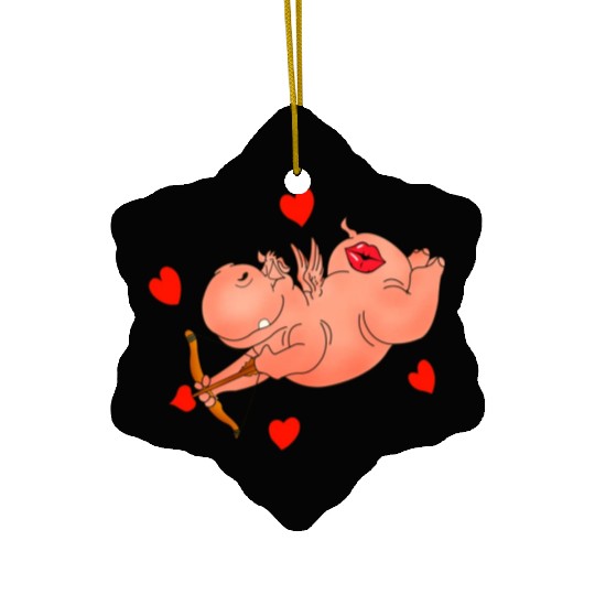 Hippo Cupid. Happy Valentine's Day Ceramic Ornaments