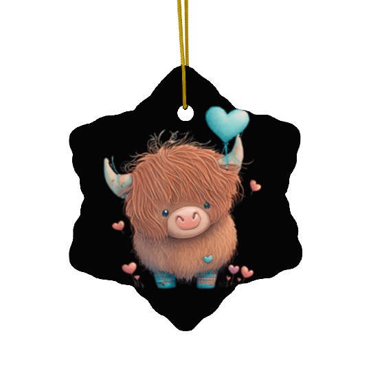 Cute Highland Cow Valentine's Day Farm Cow Lover V Ceramic Ornaments