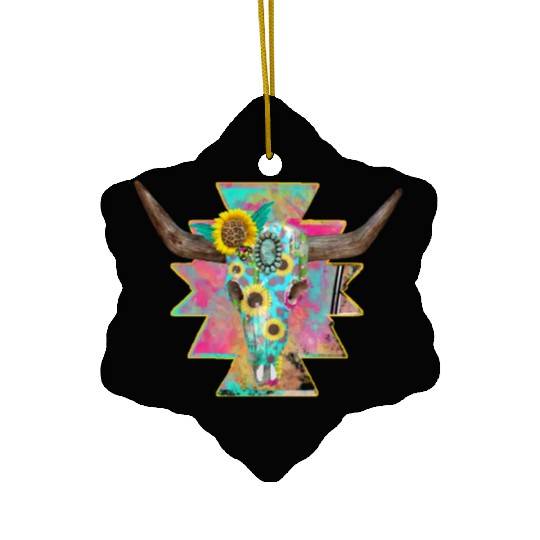 Colorful Floral Bull Skull Ceramic Ornaments