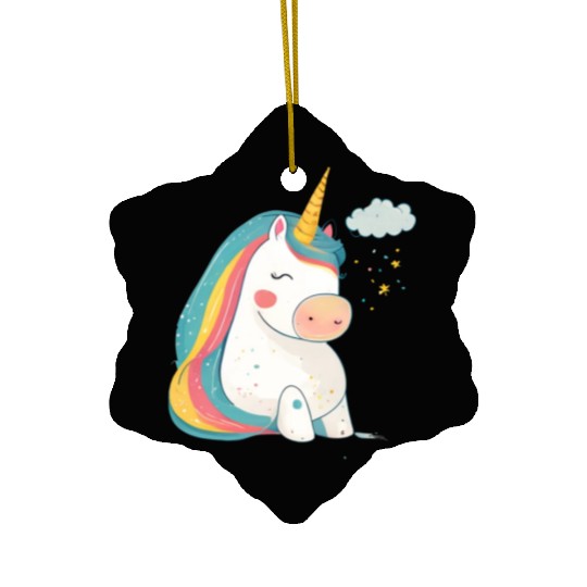 Rainbow Beauty: An Illustration of a Unicorn Pony Ceramic Ornaments