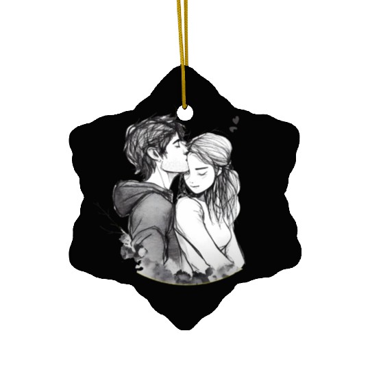 Romantic couple embrace lovingly ink Ceramic Ornaments