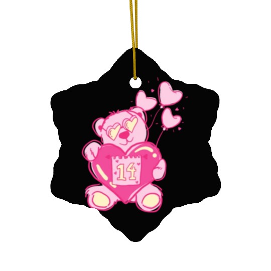 Teddy bear valentine with balloons Ceramic Ornaments