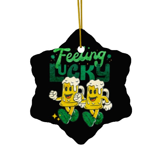 St Patrick's Day Feeling Lucky Retro Vintage Beer Ceramic Ornaments