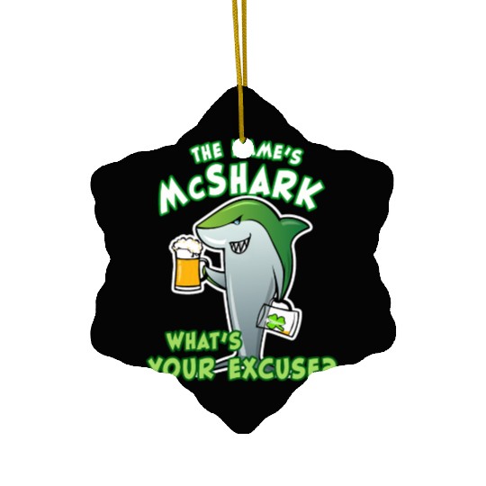 St Patricks Day Shark Funny Beer Drinking Ceramic Ornaments