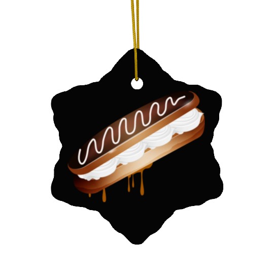 Illustration of a stuffed eclair with cream Ceramic Ornaments