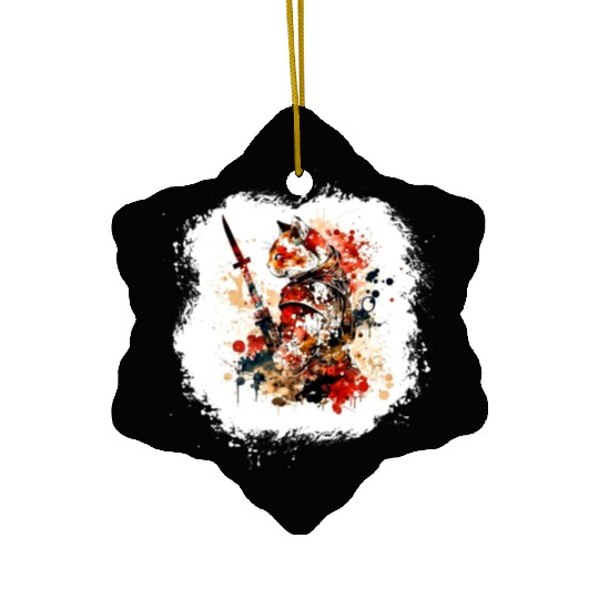 Cute Samurai Cat Ceramic Ornaments