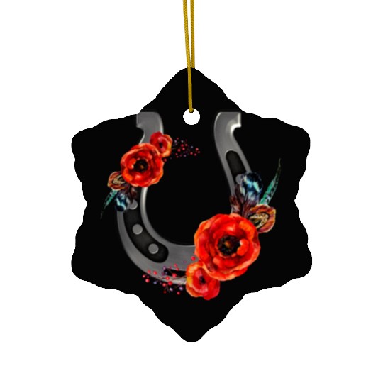 Floral Horseshoe With Poppies Ceramic Ornaments