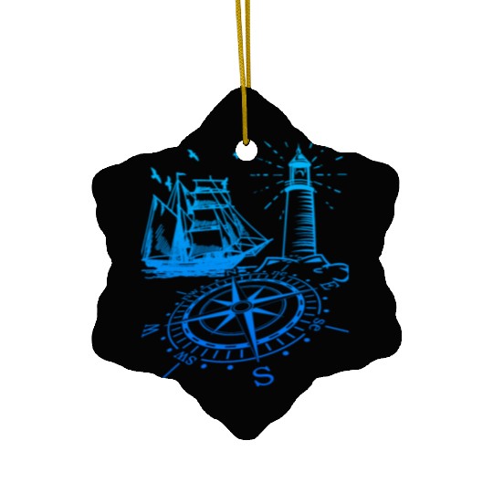 Maritim lighthouse compass sailing ship north Ceramic Ornaments