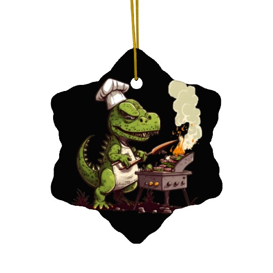 Baby Dinosaur Using A Charcoal Grill Cooking Meat Ceramic Ornaments