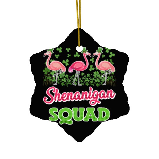 Flamingo Shenanigan Squad St. Patrick's Day Ceramic Ornaments
