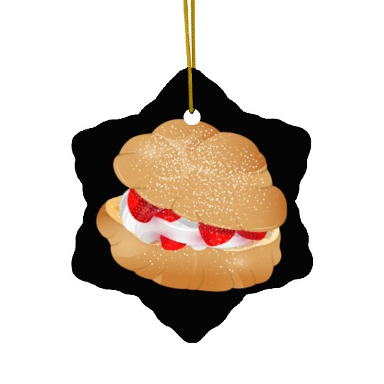 Cream puffs filled with cream and strawberries Ceramic Ornaments