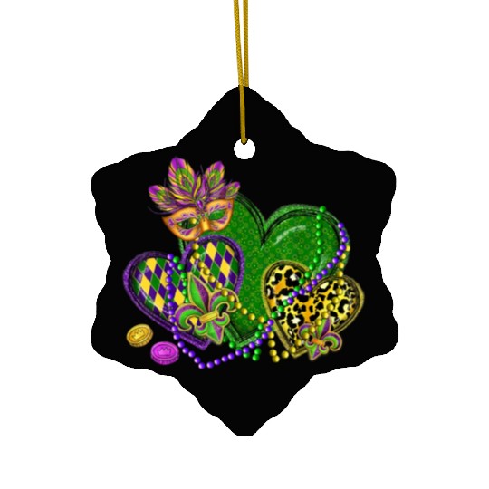 Mardi Gras Hearts Leopard Print Fleur de lis Symbo Ceramic Ornaments