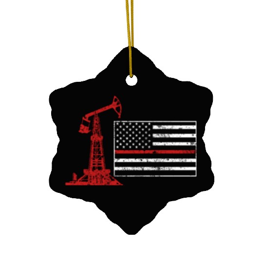 Oilfield Oil Drilling Us Flag Ceramic Ornaments